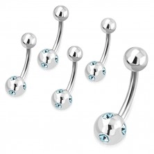 Sebészeti acél köldök piercing - golyó akvamarinkék cirkóniákkal