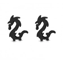 Fekete acél fülbevaló-fényes kínai sárkány, stekkeres