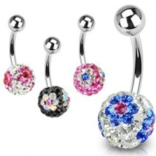 Köldök piercing - Swarovski kristályokkal, színes virágok