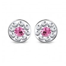 Ezüst színű acél fülbevaló - színes Swarovski® kristályok, virág, 7 mm