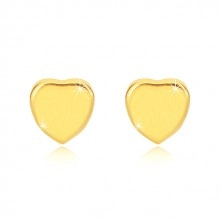 14K sárga arany fülbevaló - fényes szimmetrikus szív, stekkeres