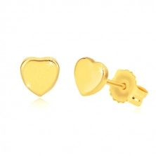 14K sárga arany fülbevaló - fényes szimmetrikus szív, stekkeres