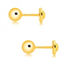 585 sárga arany fülbevaló - egyszerű fényes gyöngy, menetes stekkerrel, 5 mm
