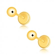 14K sárga arany fülbevaló - gyöngy sima, fényes felülettel, menetes stekkerrel, 4 mm