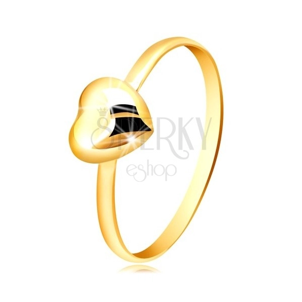 375 sárga arany gyűrű - keskeny szár, fényes szív