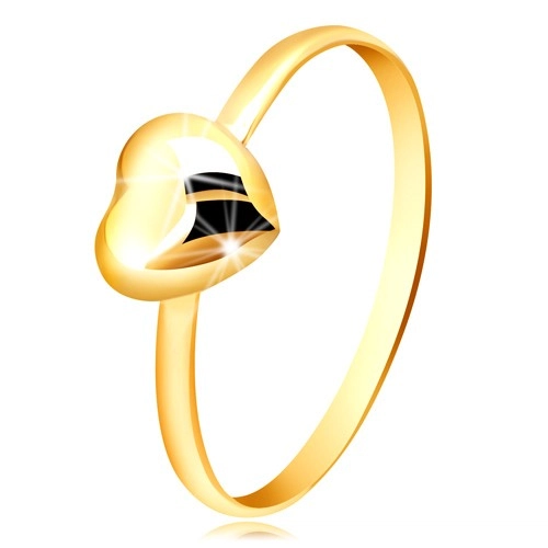 375 sárga arany gyűrű - keskeny szár, fényes szív - Nagyság: 52