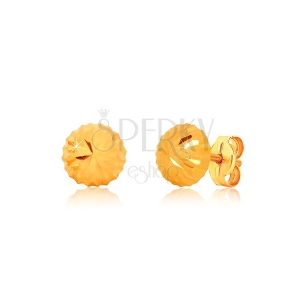 375 sárga arany fülbevaló - virág motívum, fényes felület vágatokkal, stekkeres