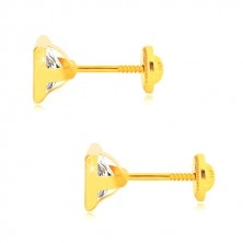 585 sárga arany fülbevaló - csillogó négyzet alakú cirkónia, menetes stekkerrel, 6 mm
