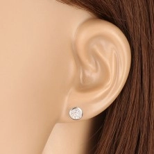 14K fehér arany fülbevaló - kör átlátszó cirkóniákkal, stekkeres zárszerkezet