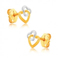 9K kombinált arany fülbevaló - szív alakzatok, stekkeres