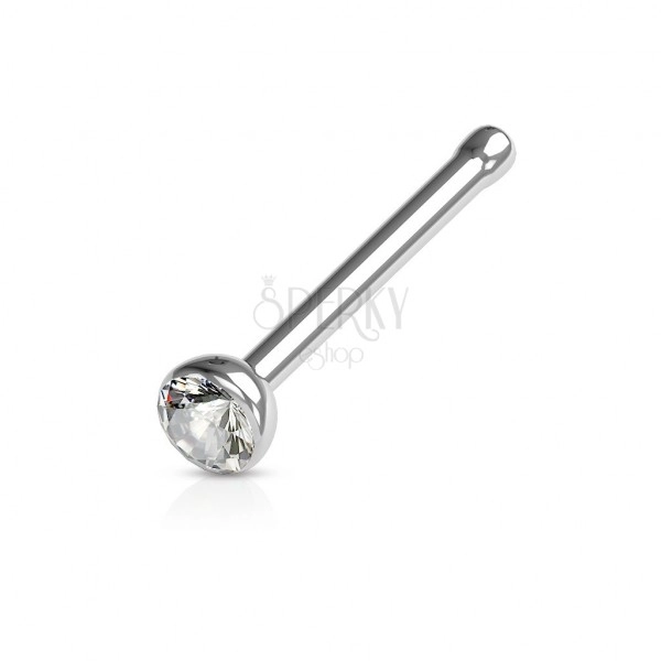 316L acél orr piercing egyens szár - csillogó átlátszó cirkónia, 0,6 mm  