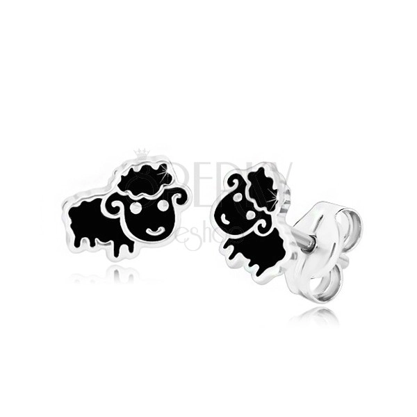 925 ezüst fülbevaló - fekete bárány fénymázas felülettel, stekkerek