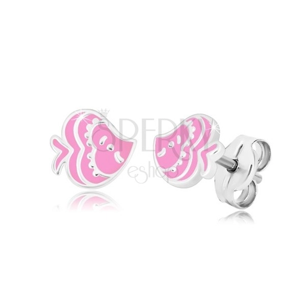 925 ezüst fülbevaló - hal alakzat rózsaszín fénymázzal
