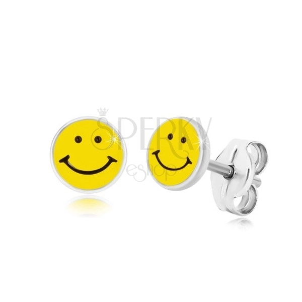 925 ezüst fülbevaló - mosolygó arc, fekete-sárga fénymáz, stekkerek