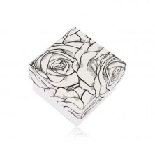 Fekete fehér ajándékdoboz gyűrűre vagy fülbevalóra - rózsa motívummal