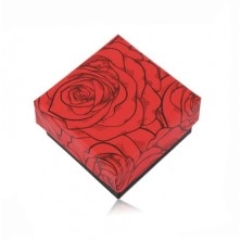 Ajándékdobozka fekete-piros színben két gyűrűre vagy fülbevalóra - nyíló rózsa