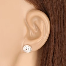 925 ezüst fülbevaló - fényes kerek gomb négy lyukkal, beszúrós fülbevaló