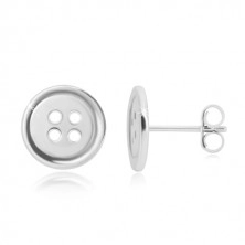 925 ezüst fülbevaló - fényes kerek gomb négy lyukkal, beszúrós fülbevaló