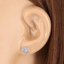 925 ezüst fülbevaló - csillogó kör halványkék cirkóniákkal kirakva
