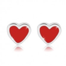 925 ezüst fülbevaló -  szimmetrikus szív piros mázzal, stekkeres