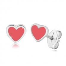 Stekkeres fülbevaló - 925 ezüst, szimmetrikus szív, rózsaszín máz