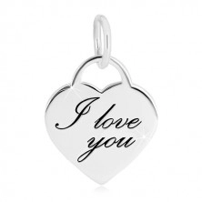 925 ezüst medál - szív alakú lakat, finoman gravírozott "I love you" felirat