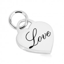 925 ezüst medál - fényes szív alakú lakat, dekoratív "Love" felirat