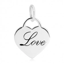 925 ezüst medál - fényes szív alakú lakat, dekoratív "Love" felirat