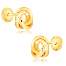 Sárga 375 arany fülbevaló - három egymásba fonódó karika fülbevaló, csavaros zárral