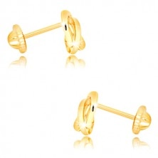 Sárga 375 arany fülbevaló - három egymásba fonódó karika fülbevaló, csavaros zárral