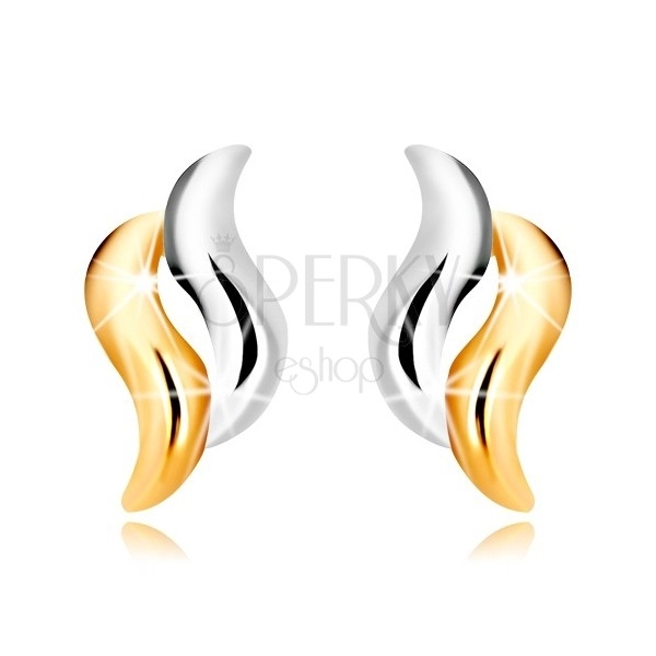 Stekkeres fülbevaló kombinált 375 aranyból - kétszínű hullámos vonalak