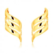 Stekkeres fülbevaló 375 sárga aranyból - három fényes, spirálszerűen hajlított szalag