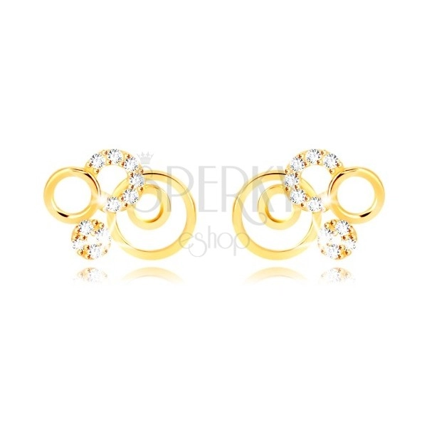 Fülbevaló 375 sárga aranyból - gyűrűk és csillogó átlátszó cirkóniák