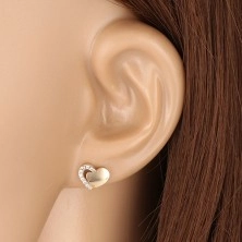 375 arany fülbevaló - szimmetrikus szív kivágással és cirkónia vonallal, stekkeres fülbevaló
