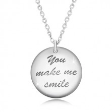 925 ezüst nyaklánc - két domború kör, "You make me smile" felirat, smiley