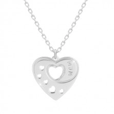 925 ezüst nyaklánc - szimmetrikus szív szív alakú kivágásokkal, "MUM" felirat