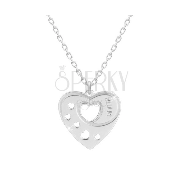 925 ezüst nyaklánc - szimmetrikus szív szív alakú kivágásokkal, "MUM" felirat