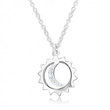 925 ezüst nyaklánc - medál láncon, nap körvonala és hold cirkóniákkal