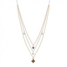 925 ezüst nyaklánc - háromszínű lánc medálokkal, átlátszó és fekete cirkóniák