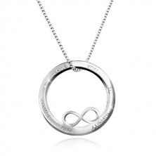925 ezüst nyaklánc - kör körvonala végtelenség szimbólummal, felirat, szögletes lánc