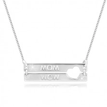 925 ezüst nyaklánc - téglalapok szív alakú kivágással, "MOM" felirat