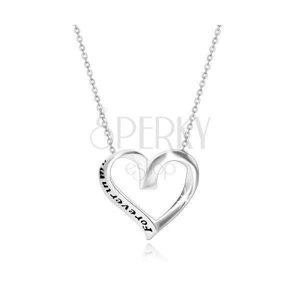 925 ezüst nyaklánc - szív alakba hajlított szalag, "Forever in my heart"