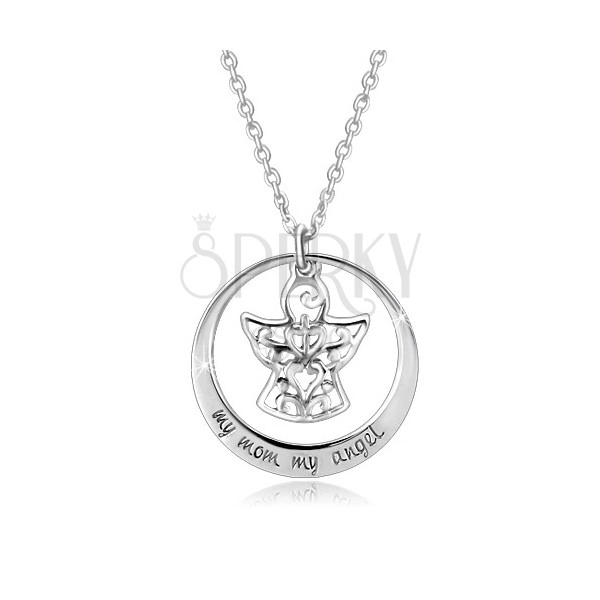 925 ezüst nyaklánc - kör körvonala, angyal ornamentikával, felirat