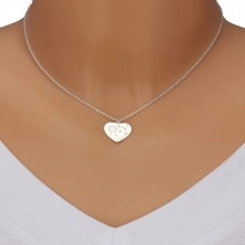 925 ezüst nyaklánc - szimmetrikus szív, pitypang a szélben, "Mom" felirat