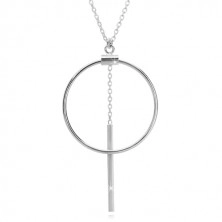 925 ezüst nyaklánc - ovális szemekből álló lánc, kör körvonala és pálca láncon