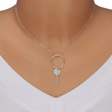 925 ezüst nyaklánc - szögletes lánc, kör kontúr, kisebb kör és pálca
