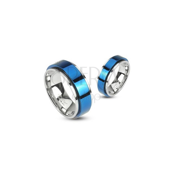 Nemesacél gyűrű - forgatható kék sáv