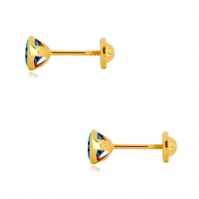 14K sárga arany fülbevaló - kék cirkónia, csavarható zár, 5 mm