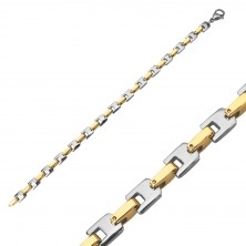 Acél karkötő - U-elemek arany és ezüst színárnyalatban, 6 mm