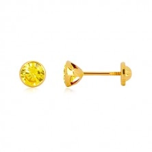 14K sárga arany fülbevaló - sárga cirkónia, csavarható zár, 5 mm